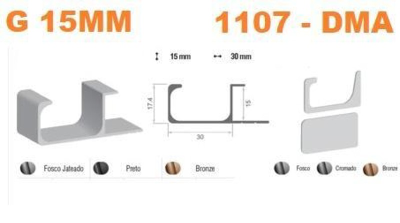 PERFIL PUXADOR "G" DE 15MM DMA - ALUMINIO 2,8CM G15 - BARRA 06 METROS