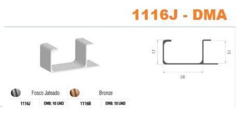 PERFIL PUXADOR "G" DE 15MM DMA - ALUMINIO 3CM G15 - BARRA 06 METROS - 1107M