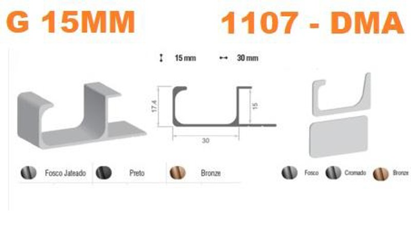 PERFIL PUXADOR "G" DE 15MM DMA 1116MB - CHAMPANHE 3CM G15 - BARRA DE: 06 METROS