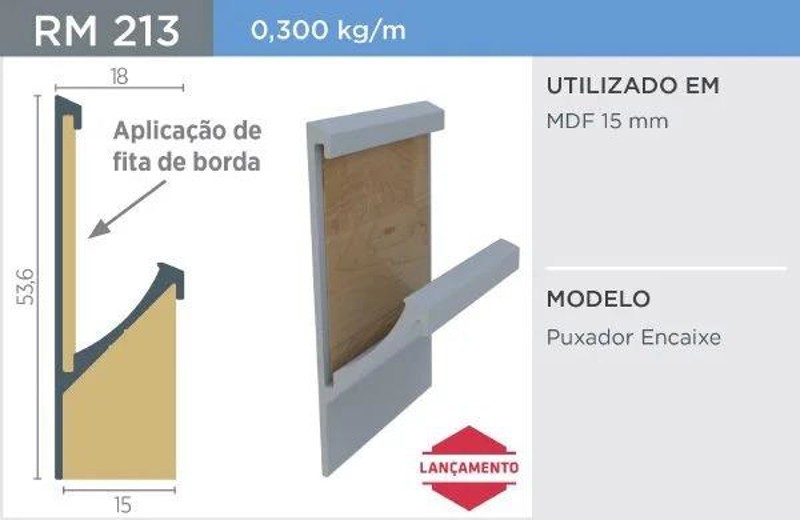PERFIL PUXADOR "Y" DE 15MM ROMETAL RM-213 - ALUMINIO Y15 - BARRA 06 METROS