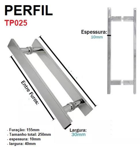 PUXADOR PERFIL DUPLO QUADRADO COM 25CM CROMADO - TP025
