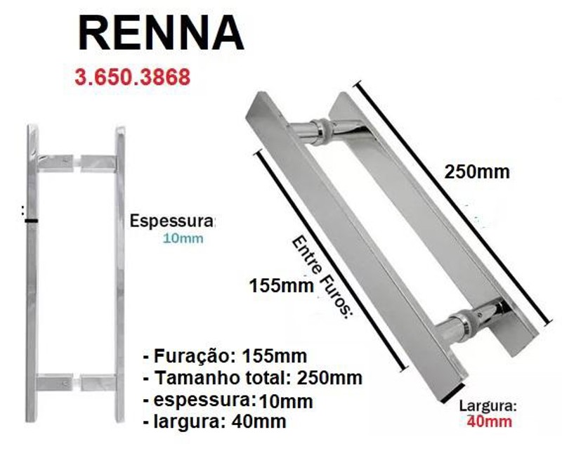 PUXADOR RENNA DUPLO QUADRADO COM 25CM ESCOVADO - 3.650.3868