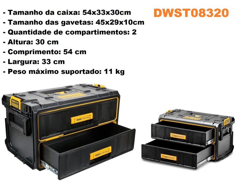 CAIXA DE FERRAMENTAS DEWALT TOUGHSYSTEM 2.0 COM GAVETA DUPLA - DWST08320