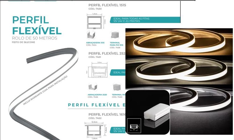 PERFIL FLEXIVEL 15X15MM SOBREPOR BRANCO PARA FITA DE LED GAYA - 7450 - 01mts