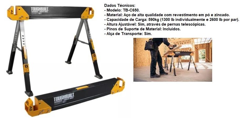 CAVALETE METALICO PROFISSIONAL MESA DE TRABALHO PORTATIL TOUGHBUILT - TB-C650