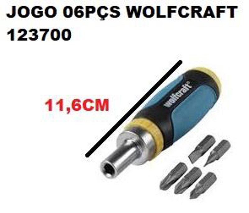 JOGO DE 06PCS COM MINI CHAVE CATRACA E PONTAS WOLFCRAFT - 123700