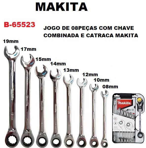 JOGO DE 08PCS COM CHAVE COMBINADA E CATRACA MAKITA - B-65523