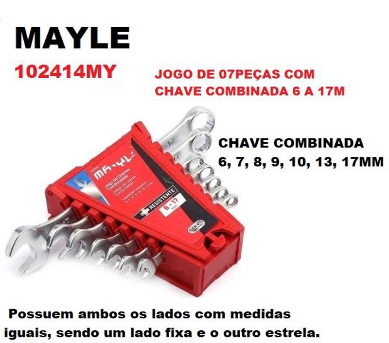 JOGO DE 07PCS COM CHAVE COMBINADA 6 A 17M MAYLE - 102414MY