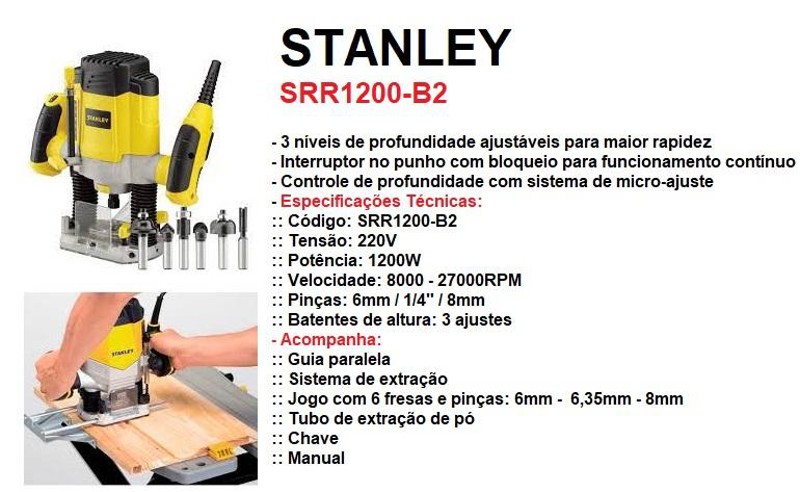 TUPIA DE COLUNA COM 1200W STANLEY - SRR1200-B2 220V