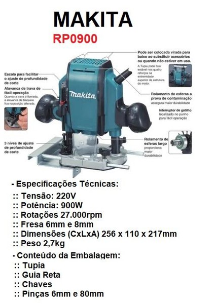 TUPIA DE COLUNA 900W MAKITA - RP0900 220V