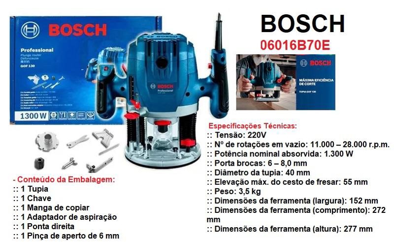 TUPIA DE COLUNA 1300W GOF130 BOSCH - 06016B70E 220V