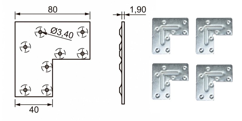 ESQUADRETA PARA PERFIL DE VIDRO - "L" (CONJUNTO 4PCS) - 040