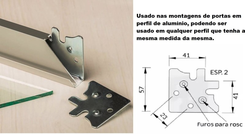 ESQUADRETA PARA PERFIL DE VIDRO - PEIXINHO 41MM (CONJUNTO 4PCS) - 0039