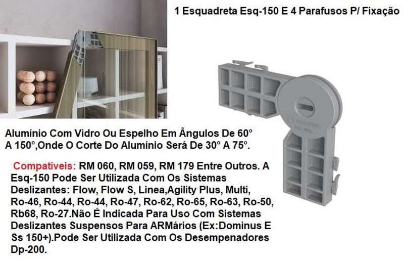 ESQUADRETA PARA PERFIL DE VIDRO 14452 - ROMETAL ( CONJUNTO 01PCS