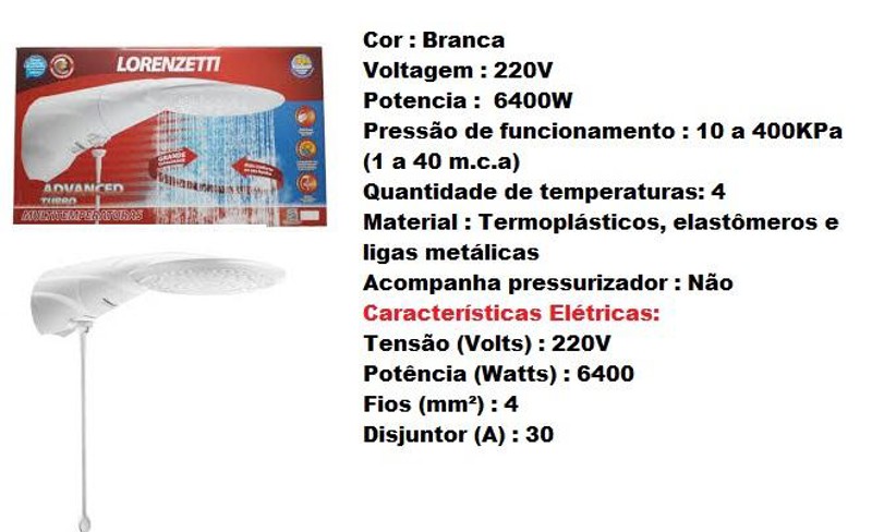 CHUVEIRO LORENZETTI ADVANCE COM 6400W - 220V