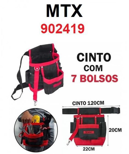 CINTURAO PARA FERRAMENTA COM 7 BOLSO MTX - 902419