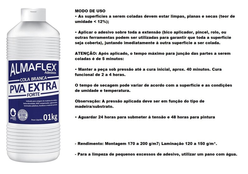 COLA BRANCA PVA ALMAFLEX - EXTRA 768 COM 1KG