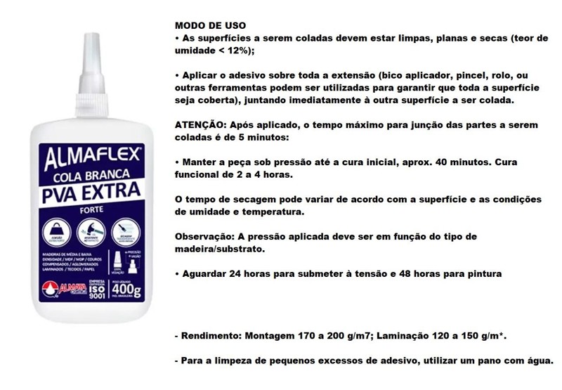COLA BRANCA PVA ALMAFLEX - EXTRA 768 COM 400G