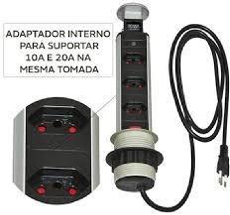 TORRE MULTIPLUG COM 03 TOMADAS SEM USB RENNA - 3.650.7297 PRETA