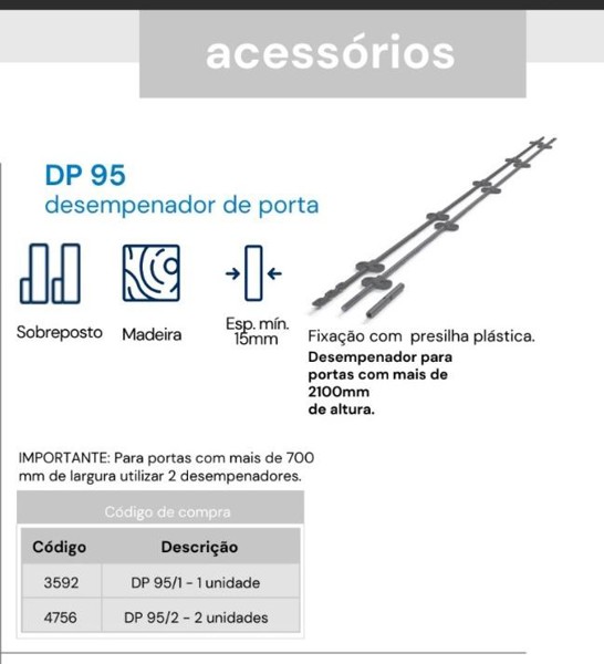 DESEMPENADOR DE PORTAS SOBREPOR 1000MM ROMETAL - DP95/2