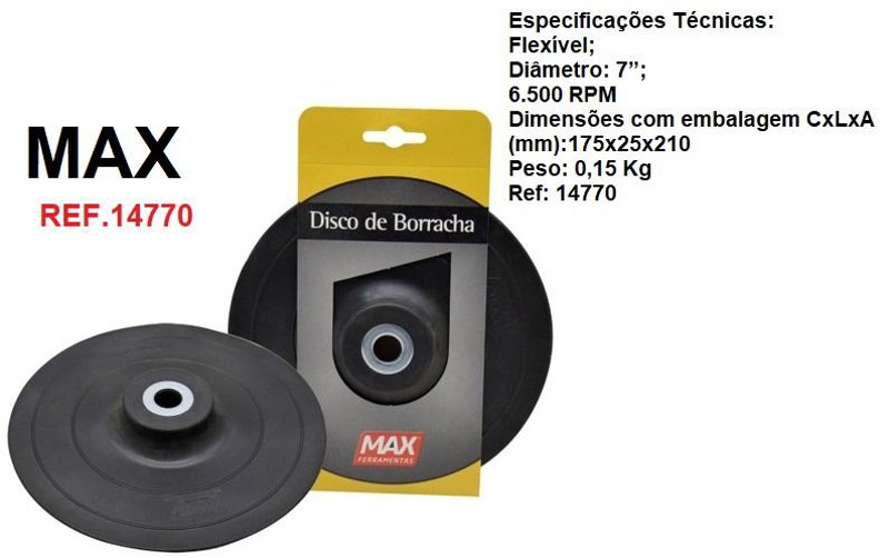 DISCO BORRACHA PRETO DE 7" - 6.500 RPM MAX - REF. 14770