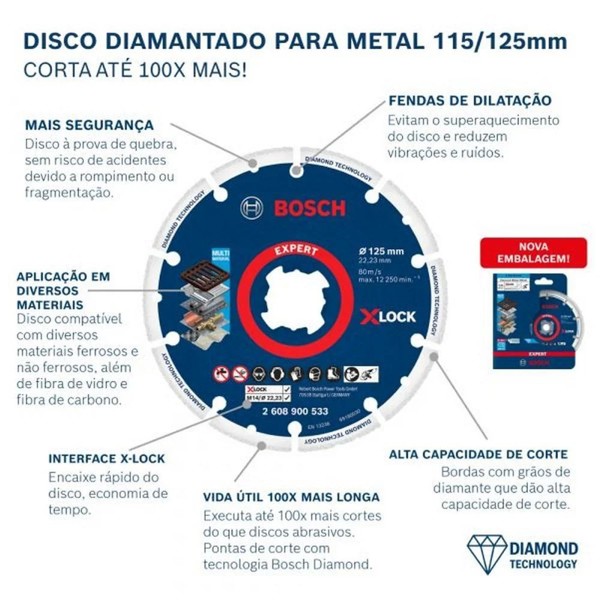 DISCO CORTE DIAMANTADO DE 115MM PARA INOX E FERRO BOSCH - 2608.900.532-000