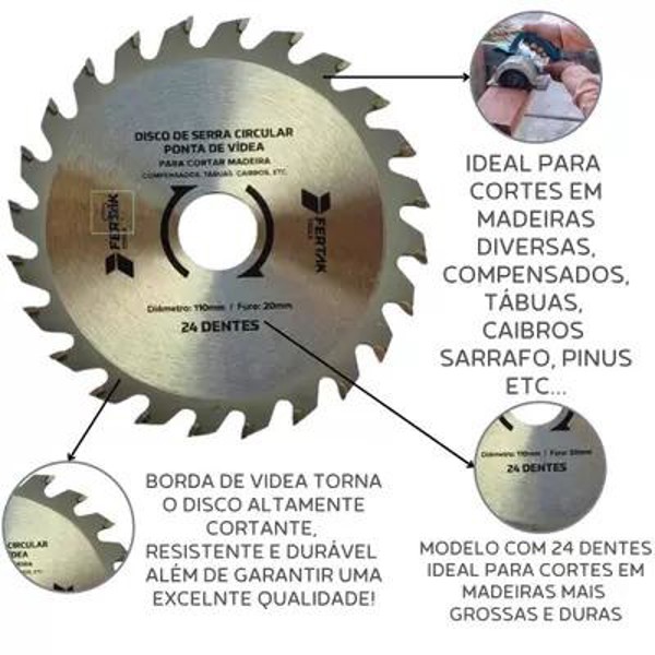 DISCO CORTE MADEIRA DE 110MM COM 24 DENTES ROCAST - 35,0007