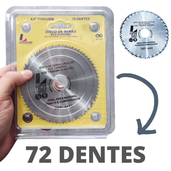 DISCO CORTE MADEIRA DE 110MM COM 72 DENTES LOTUS - REF.4449