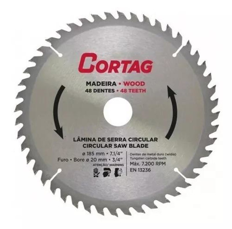 DISCO CORTE MADEIRA DE 185MM COM 48 DENTES CORTAG - 61766