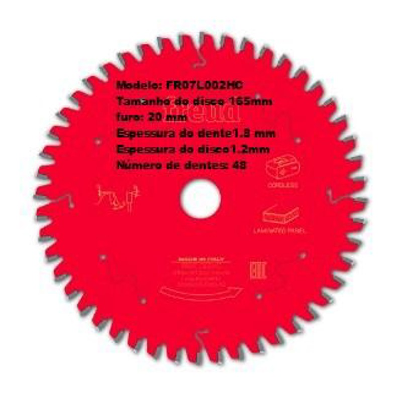 DISCO CORTE MDF DE 165MM COM 48 DENTES FREUD - FR07L002HC