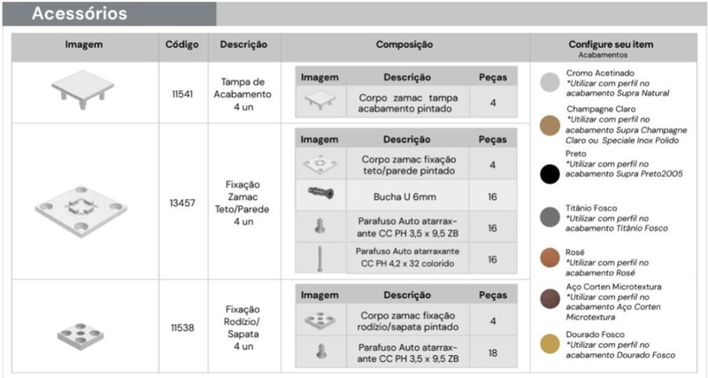 SUPORTE DE SAPATA E RODIZIO PARA PERFIL LINK - PACOTE COM 04 CHAMPANHE CLARO INOX - 11538