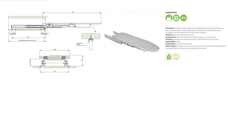 TABUA PASSAR EMBUTIR CINZA FGVTN - TP450 DOBRAVEL - 0072.972144