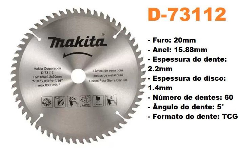 DISCO PARA ALUMINIO DE 7.1/2" 185MM COM 60 DENTES MAKITA - D-73112