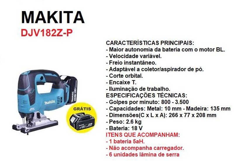SERRA TICO TICO BATERIA 18V MAKITA - DJV182Z-P