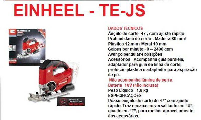 SERRA TICO TICO A BATERIA 18V EINHEEL - TE-JS