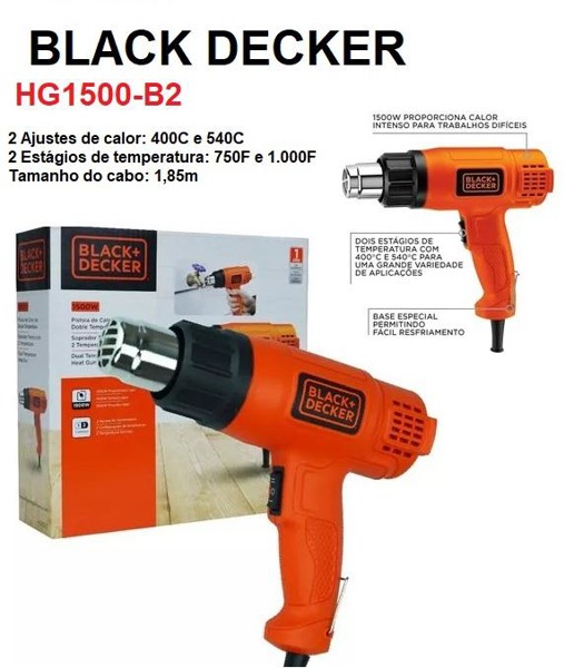 SOPRADOR TERMICO ELETRICO COM 1500W BLACK DECKER - HG1500-B2 220V