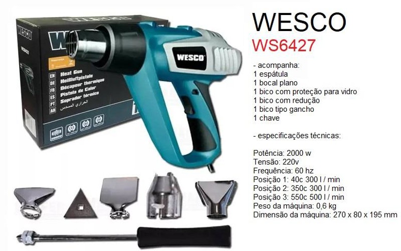 SOPRADOR TERMICO ELETRICO COM 2000W WESCO - WS6427 220V