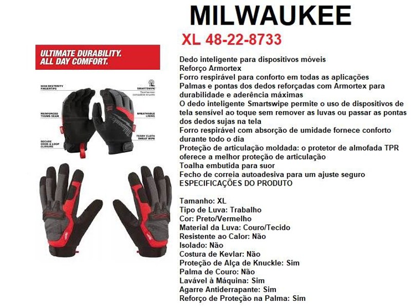 LUVA DE DEMOLICAO REFORCADA MILWAUKEE - XL 48-22-8733