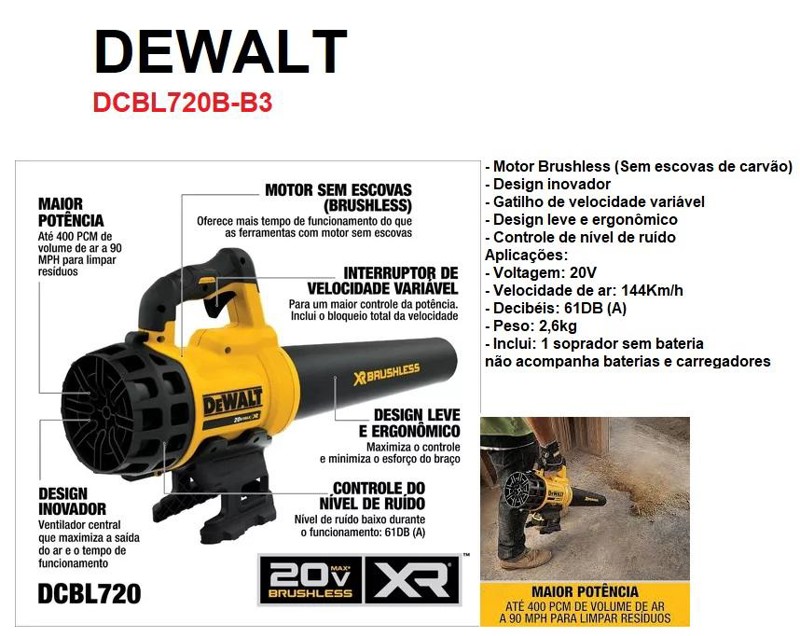 SOPRADOR A BATERIA 20V XRS DEWALT - DCBL720B-B3