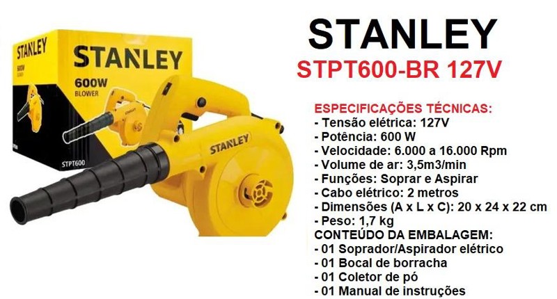SOPRADOR ELETRICO COM 600W STANLEY - STPT600-BR 127V