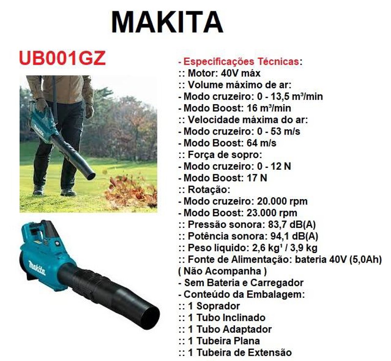 SOPRADOR FOLHAS A BATERIA 40V XGT MAKITA - UB001GZ