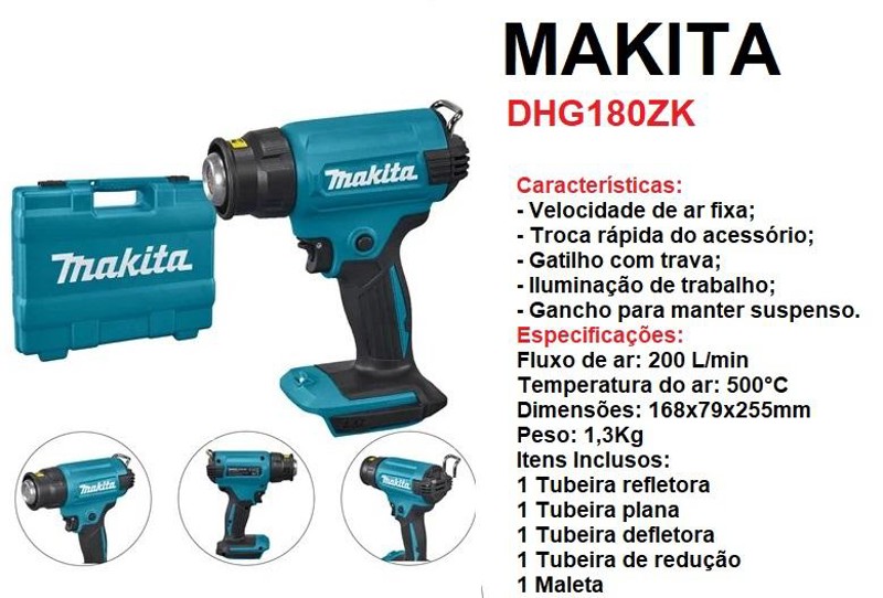 SOPRADOR TERMICO A BATERIA 18V COM MALETA MAKITA - DHG180ZK