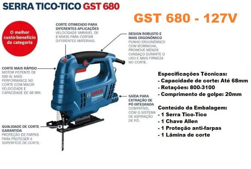 SERRA TICO TICO ELETRICA COM 500W BOSCH - GST680 127V 06015B40D