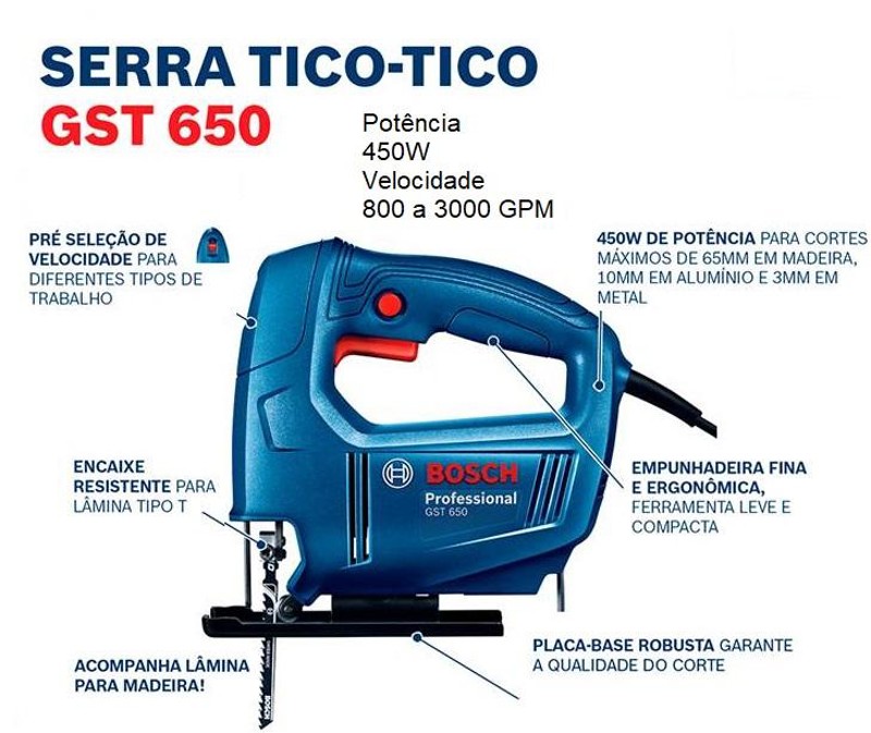 SERRA TICO TICO ELETRICA COM 450W BOSCH - GST650 220V 06015A80E
