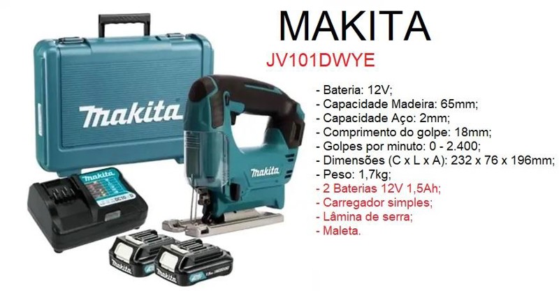 SERRA TICO TICO A BATERIA 12V COMPLETA COM MALETA MAKITA - JV101DWYE