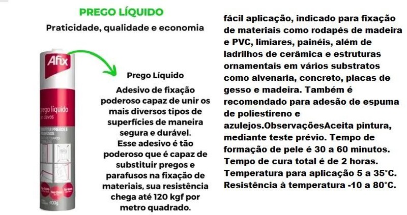 SILICONE AFIX ADESIVO COM 400G - PREGO LIQUIDO BASE AGUA