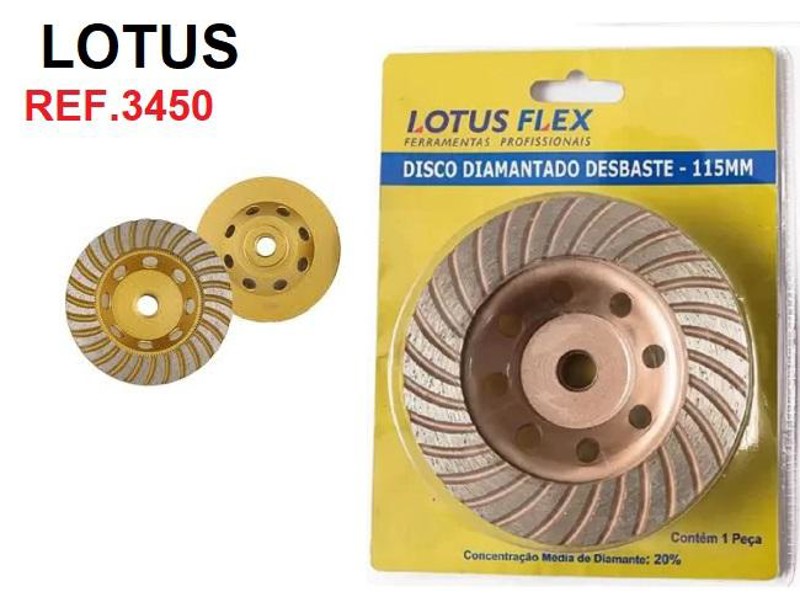 DISCO DIAMANTADO DESBASTE 115MM AMARELO LOTUS - REF.3450