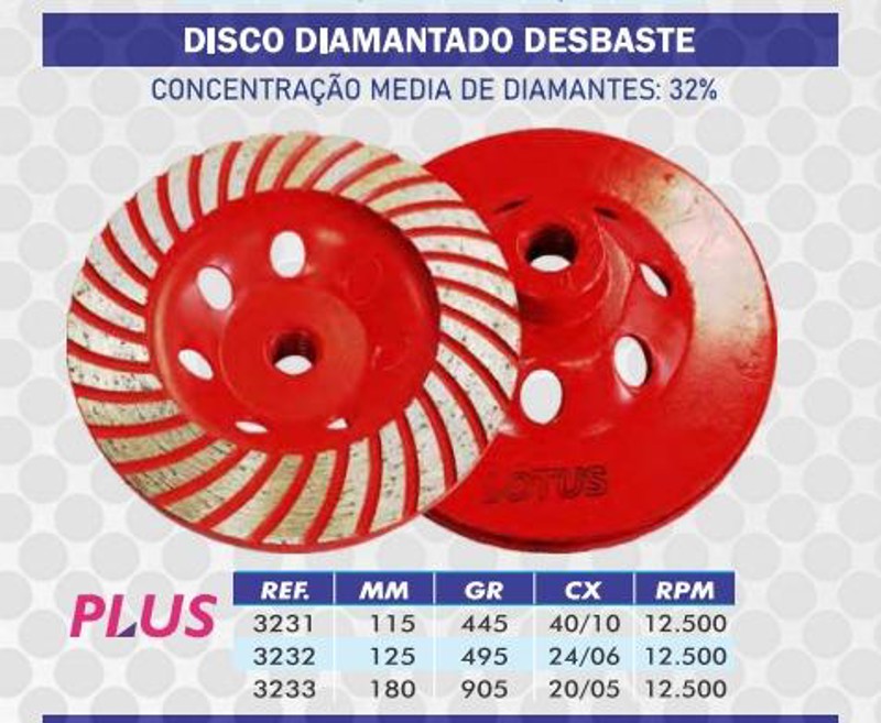 DISCO DIAMANTADO DESBASTE 115MM VERMELHO LOTUS - REF.3231