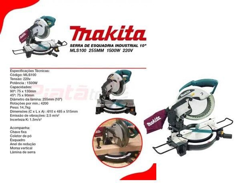 Serra Meia Esquadria Makita MLS100 – 10", 1500W, Corte Preciso e Profissional em Madeira e Alumínio  A Serra Meia Esquadria Makita MLS100 foi projetada para oferecer cortes precisos e confiáveis em tr ...