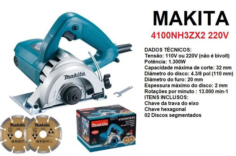 SERRA MARMORE 110MM COM 1200W MAKITA - MO400B 220V